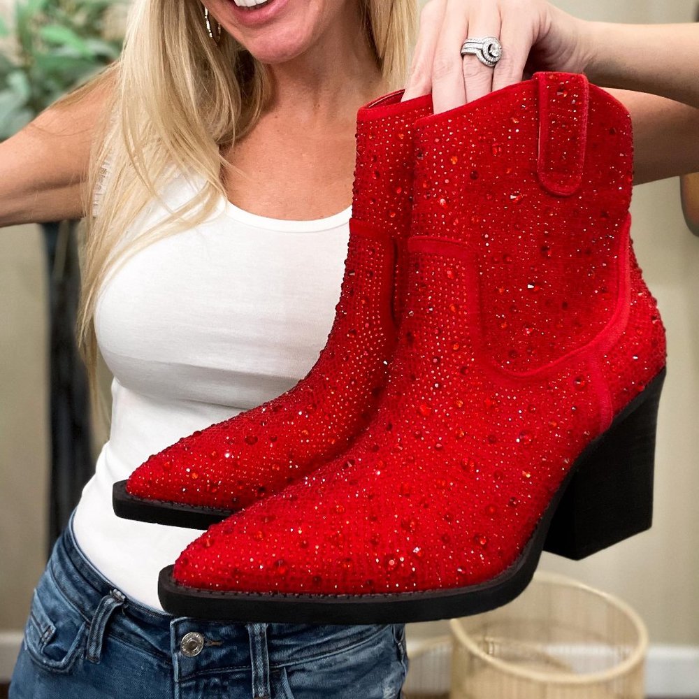 Kallie Red Rhinestone Covered Boots